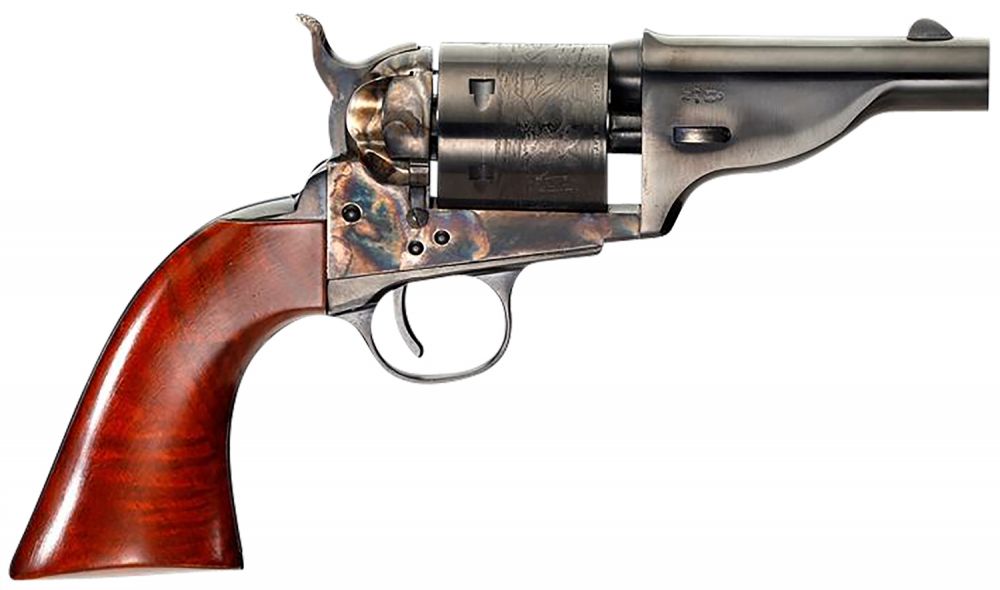 Taylor's & Co. The Hickok Open-Top 38 Special Revolver - 6 Rounds | 3.5" Barrel | Wood Grips | Case Hardened | 2-Dot Sights