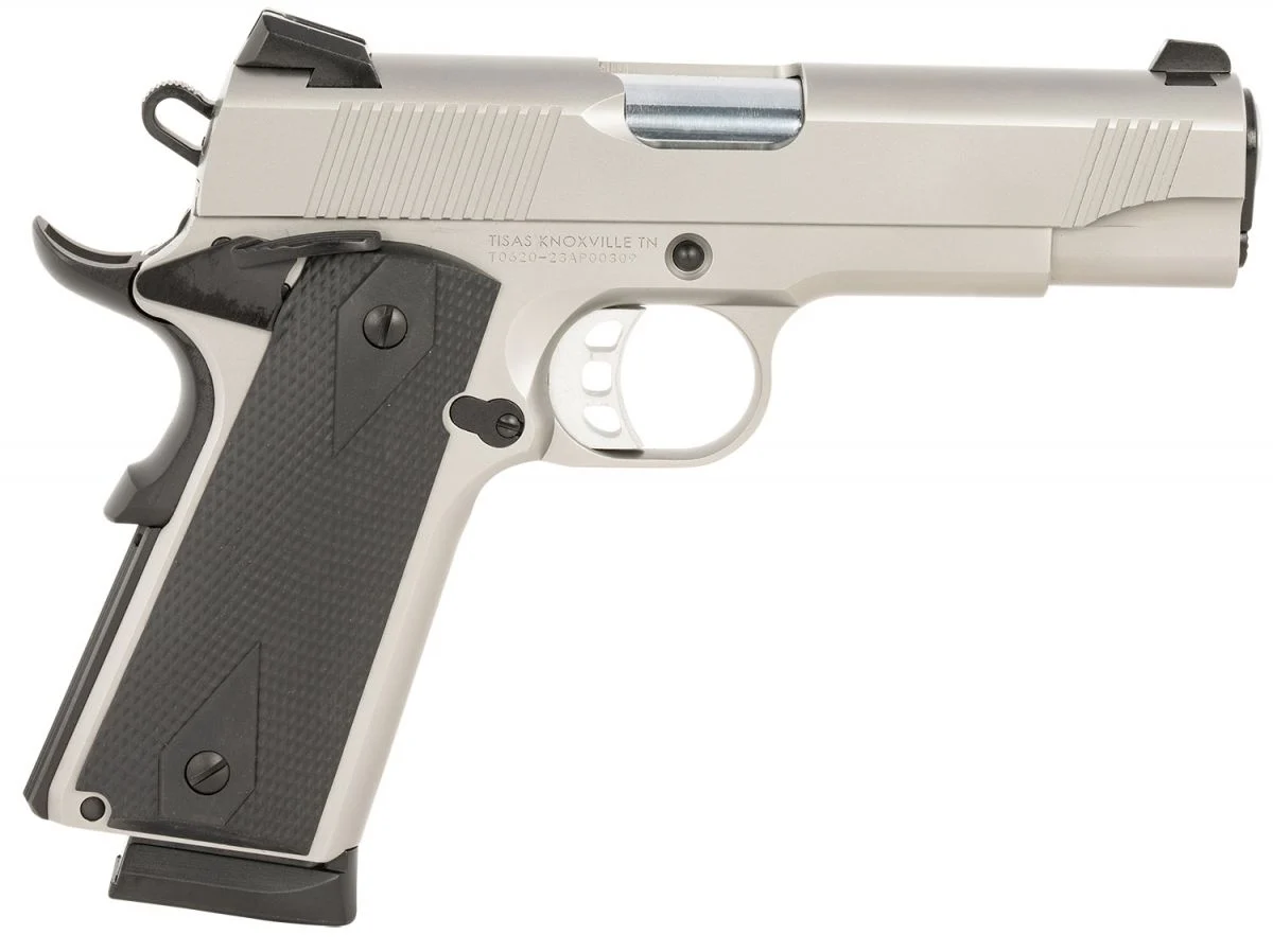Tisas 1911 Carry .45 ACP 4.25" Stainless, 8+1 - 8 Rounds | 4.25" Barrel | Polymer Grips | Stainless/Silver | 3-Dot Sights