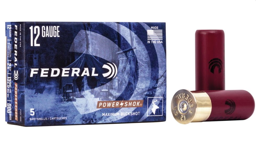 Federal Standard Power-Shok Buckshot 12 Gauge Ammo #000 5 Round Box - Brass Casing