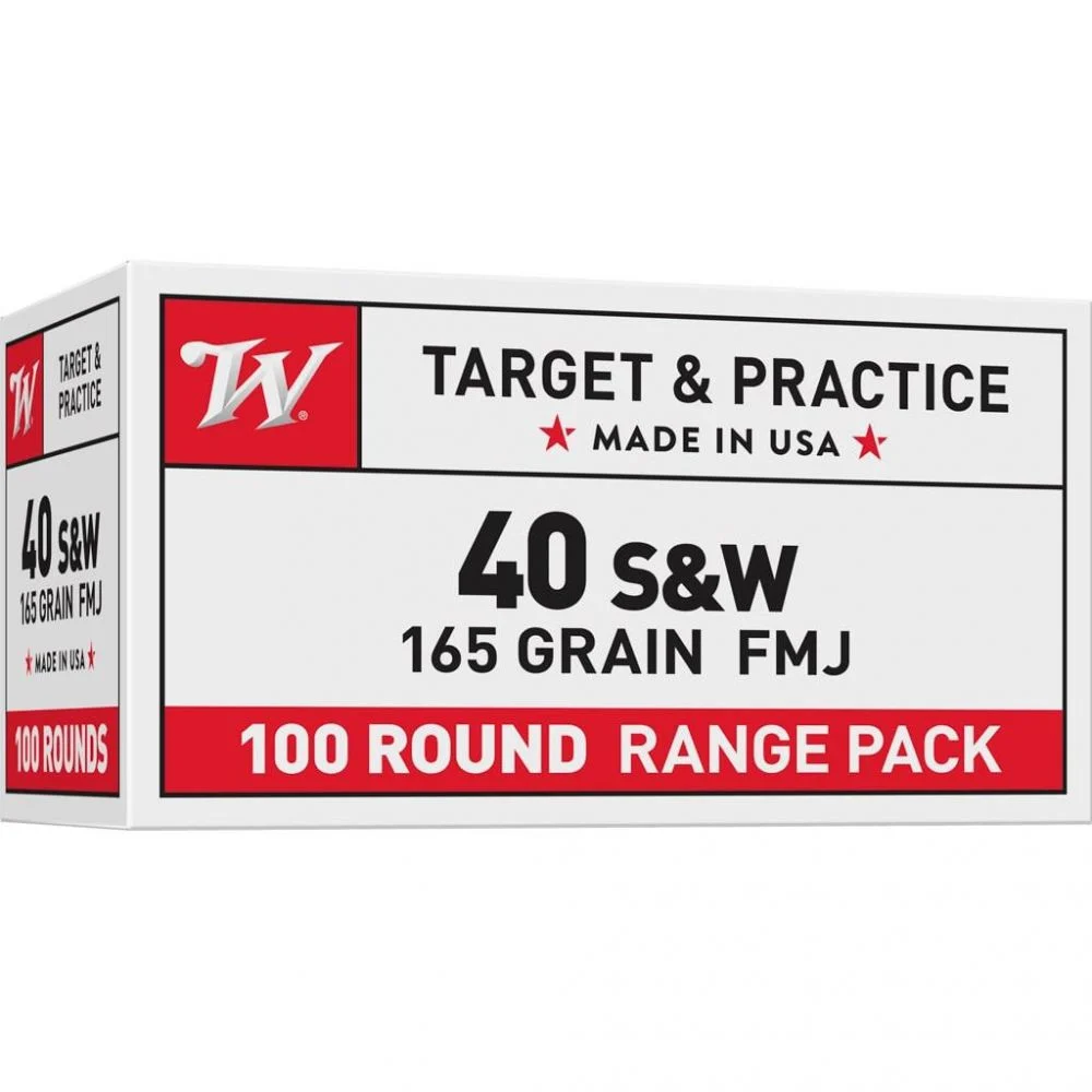 Winchester USA Value Pack 40S&W 165gr Full Metal Jacket 100 Per Box/5 Case - Brass Casing