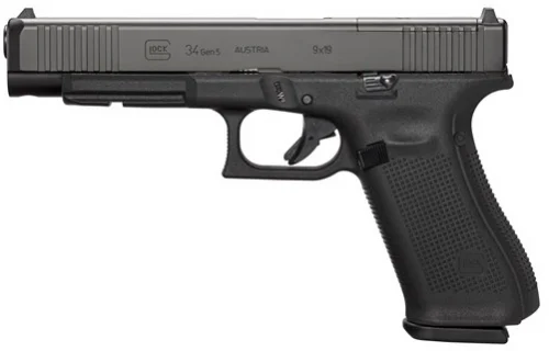 Glock G34 Gen5 Competition MOS 17 Rounds 9mm Pistol - 17+1 Rounds | 5.31" Barrel | Polymer Grips | Glock Fixed Rear Sights