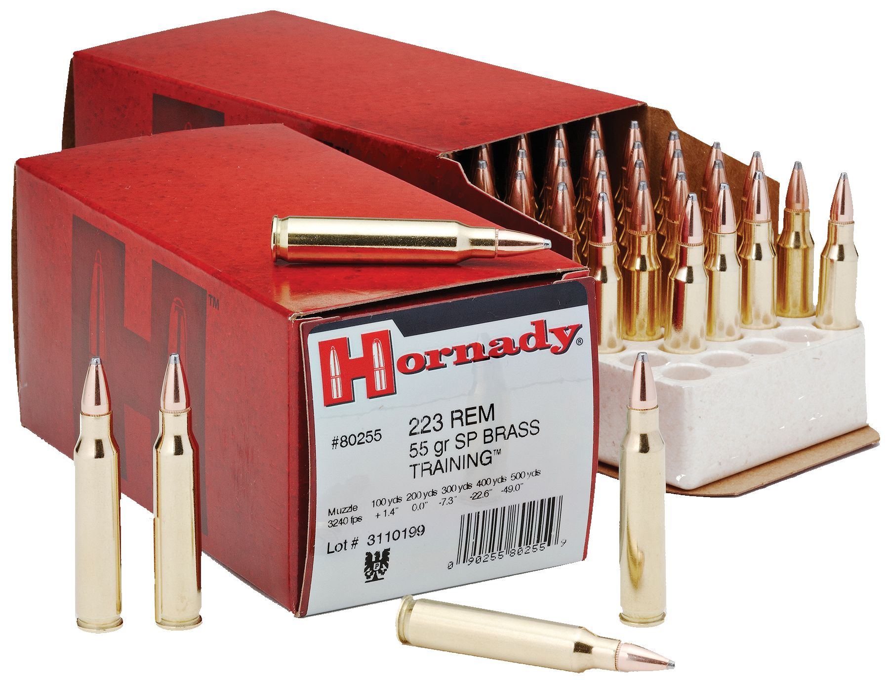 Hornady Custom Soft Point 223 Remington Ammo 55gr 50 Round Box - Brass Casing