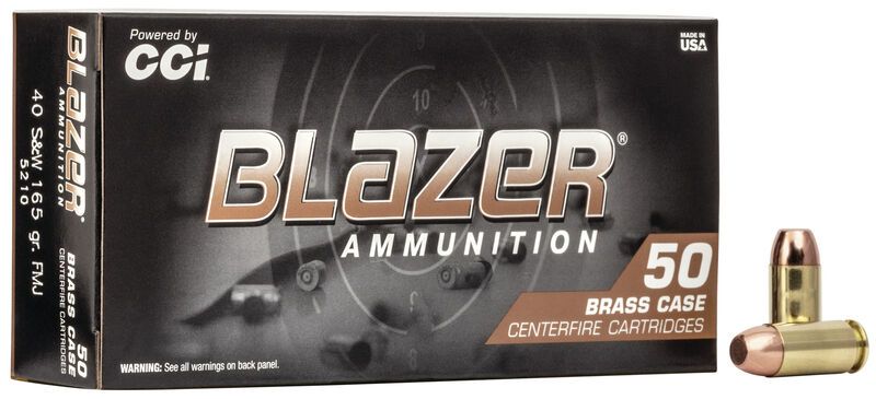 CCI Blazer Brass Full Metal Jacket 40 S&W Ammo 165 gr 50 Round Box - Brass Casing