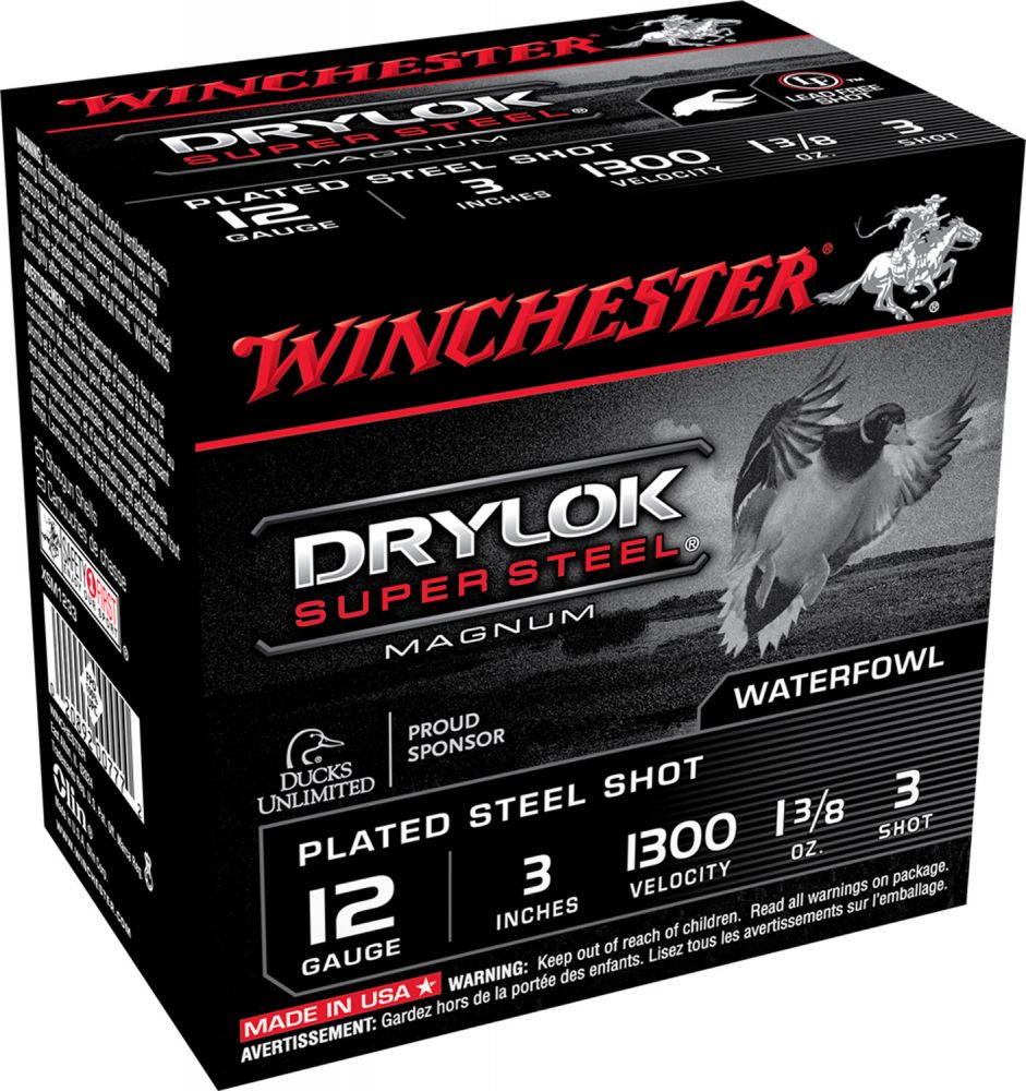 Winchester Ammo Drylock Super Steel Magnum 12 GA 3" 1 3/8 oz 3 Round 25 Bx/ 10 Cs - Brass Casing