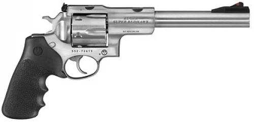 Ruger Super Redhawk .44 Rem Mag 7 1/2" Stainless, Hogue Grip - 6 Rounds | 7.5" Barrel | Rubber Grips | Stainless/Silver | Adjustable Sights