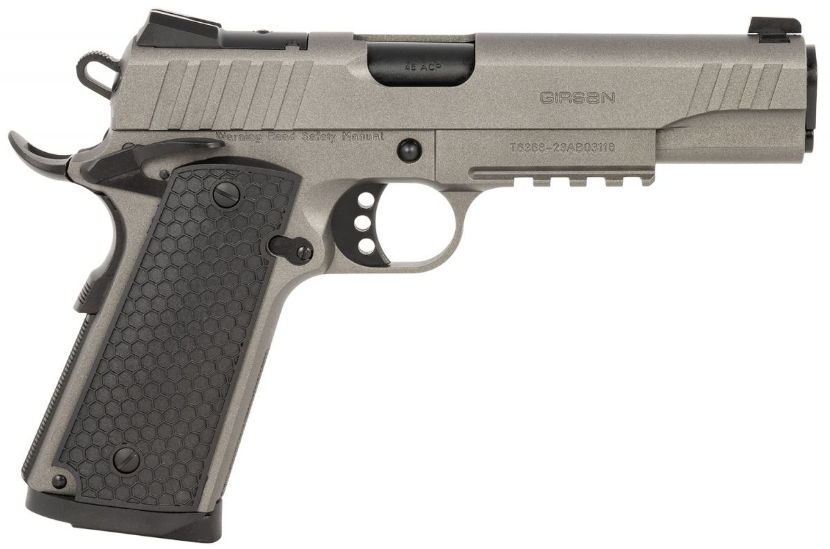 Girsan MC1911 Influencer, 45 ACP, 5" Barrel, Tungsten Gray Cerakote Optic Ready, 8 rounds - 8+1 Rounds | 5" Barrel