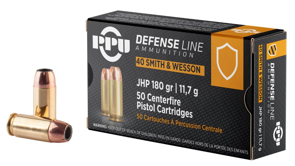 PPU Defense 40 S&W 180 gr Jacketed Hollow Point (JHP) 50 Bx/ 10 Cs - Brass Casing