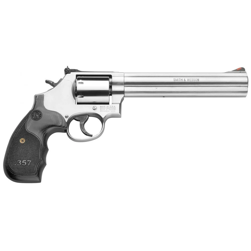 Smith & Wesson Model 686 Plus 7" 357 Magnum Revolver - 7 Rounds | 7" Barrel | Wood Grips | Stainless/Silver | 3-Dot Sights