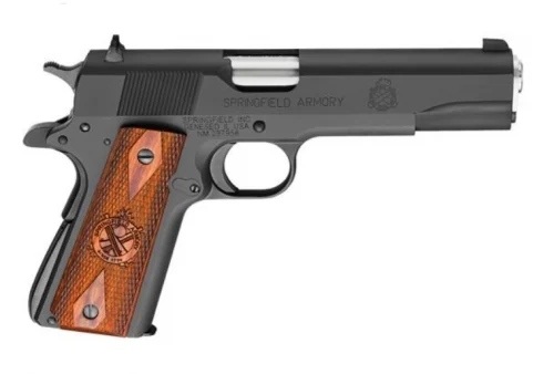 Springfield Armory 1911 Mil-Spec .45acp 5" CA Compliant - 7+1 Rounds | 5" Barrel | Wood Grips | Blue/Black | 3-Dot Sights