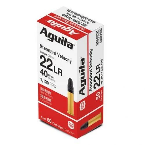 AguilaStandard Velocity22 Long Rifle Ammo 40gr Solid Point 50 Round Box - Brass Casing