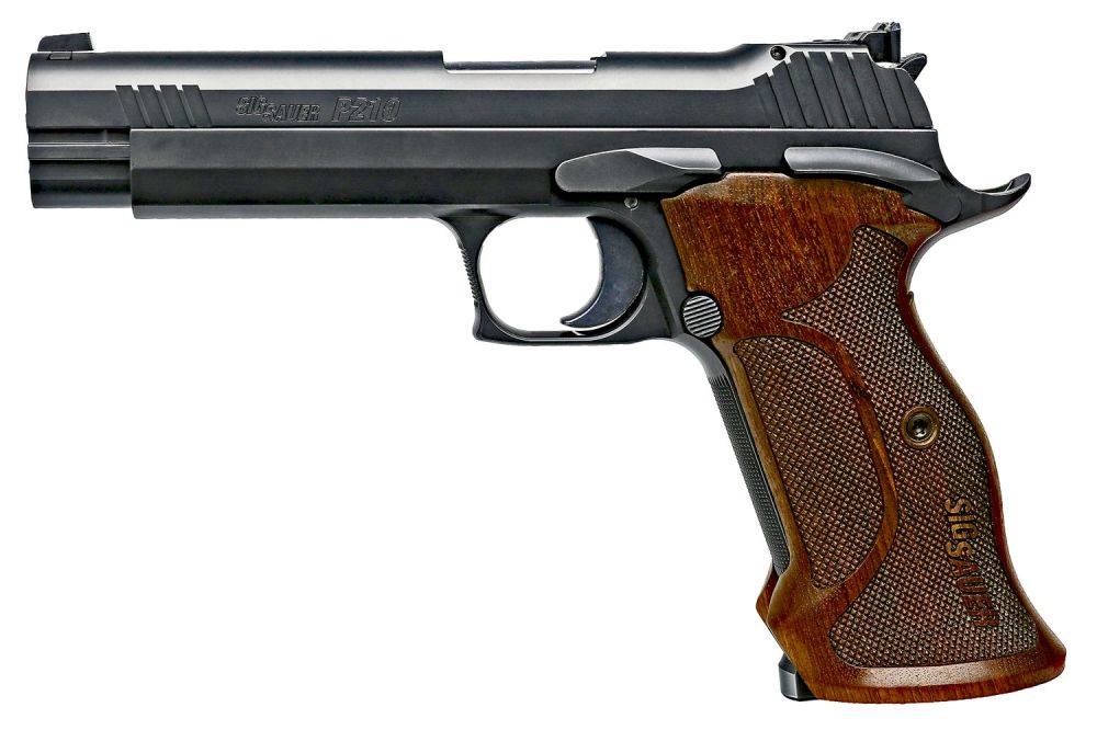 Sig Sauer P210 Target SAO 9mm 5" 8+1 Black Nitron Walnut Target Grip Adjustable Sights - 8+1 Rounds | 5" Barrel | Wood Grips | Blue/Black