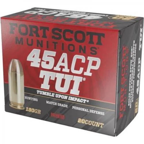 Fort Scott Munitions TUI Solid Copper 45 ACP Ammo 180 gr 20 Round Box - Brass Casing