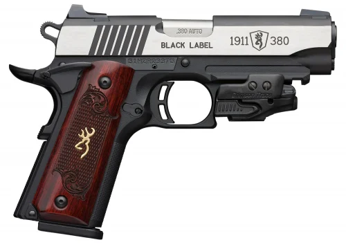Browning 1911-380 Black Label Medallion w/Crimson Trace .380 ACP (ACP) Single 4.25 8+1 Rosewood w/Go - 8+1 Rounds | 4.25" Barrel | Stainless/Silver | 3-Dot Sights