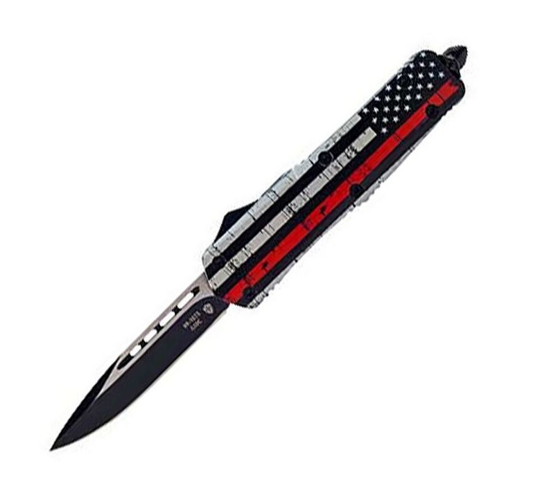 Templar Knife Full Back the Red OTF Knife 3.5" Black SS Plain Drop Point