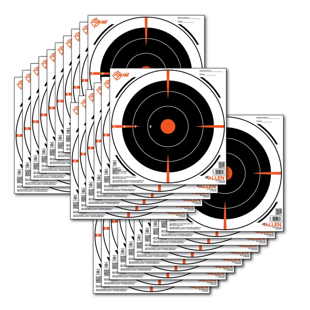 Allen EZ Aim Paper 8" x 8" Bullseye Black/Orange/White 26 Per Pack