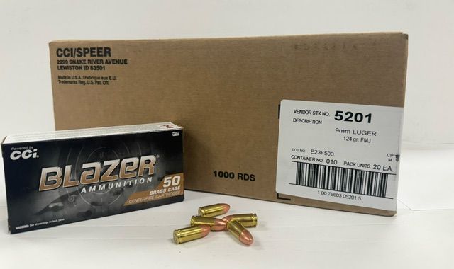 CCI Blazer Brass 9mm 124gr FMJ 20 boxes/1000rd case - Brass Casing