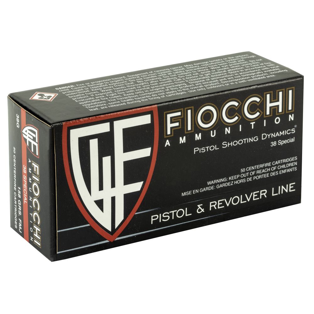 Fiocchi 38Spl 158 Grain Full Metal Jacket 50rd box - Brass Casing