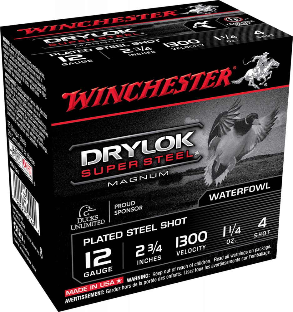 Winchester Ammo Drylock Super Steel Magnum 12 GA 2.75" 1 1/4 oz 4 Round 25 Bx/ 10 Cs