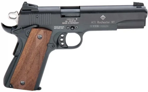 American Tactical GSG 1911 Black Anodized 5" 22 Long Rifle Pistol - 10+1 Rounds | 5" Barrel | Wood Grips | Blue/Black | 3-Dot Sights