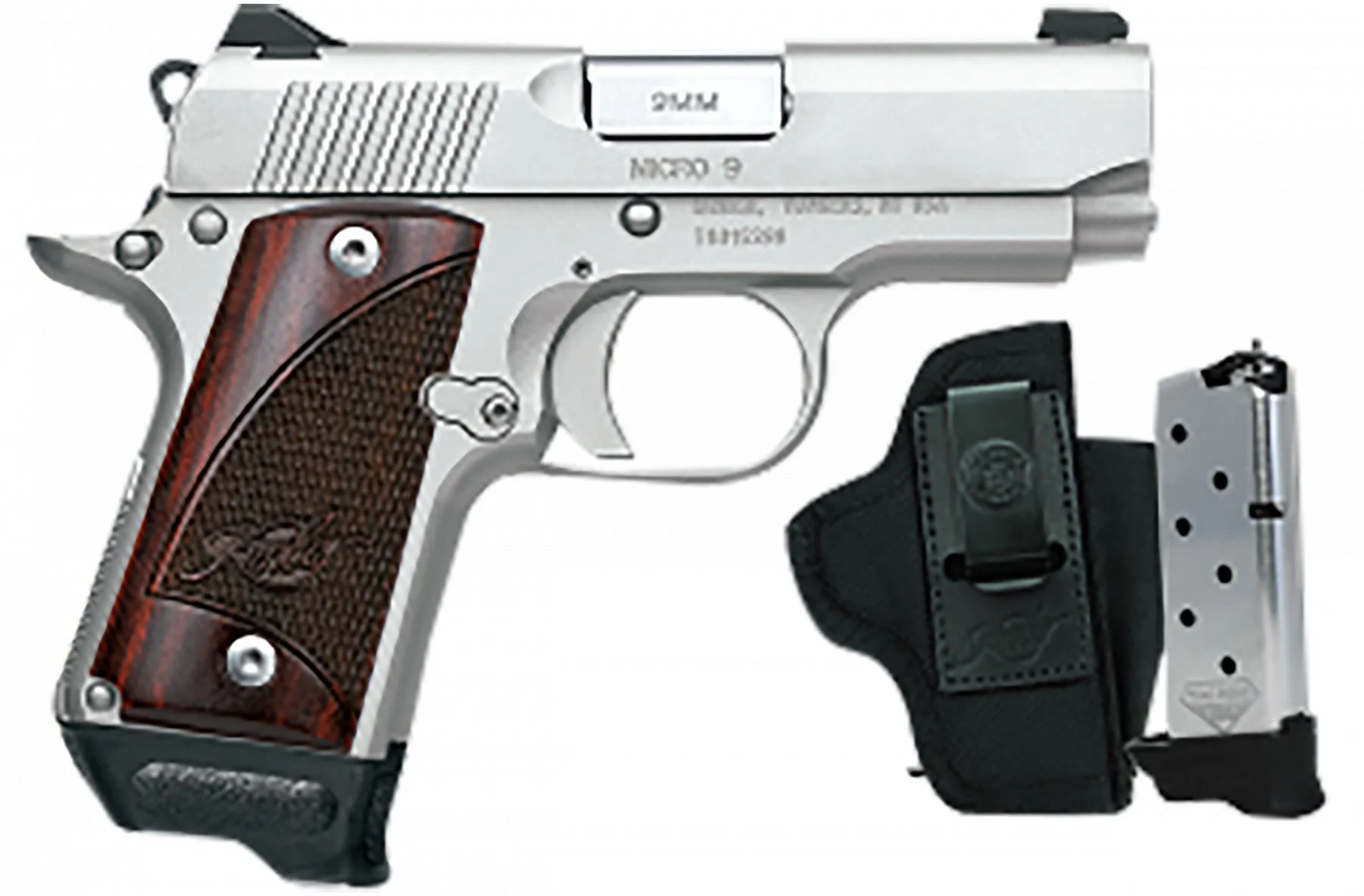 Kimber Micro 9 Stainless RTC 9mm Semi Auto Pistol - 7+1 Rounds | 3.15" Barrel | Wood Grips | Stainless/Silver | 3-Dot Sights