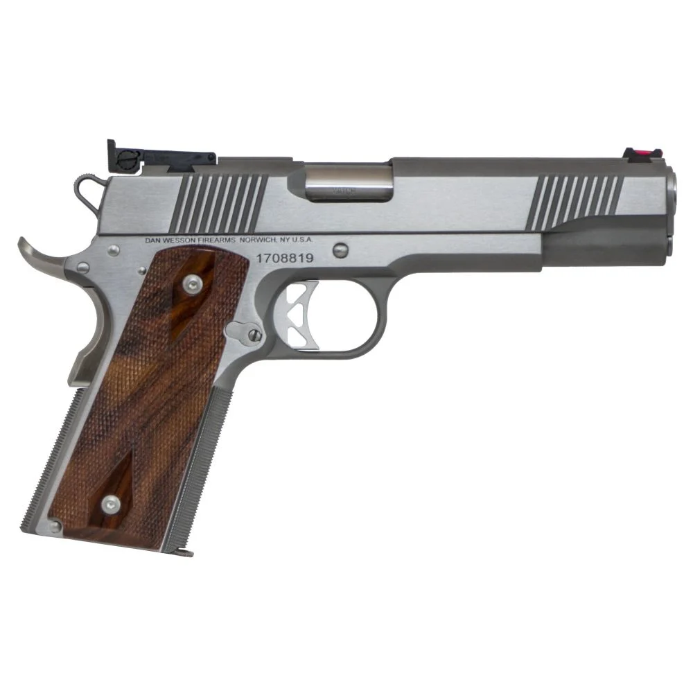 Dan Wesson Pointman PM-45 .45 ACP Semi Auto Pistol - 8+1 Rounds | 5" Barrel | Wood Grips | Stainless/Silver | 3-Dot Sights