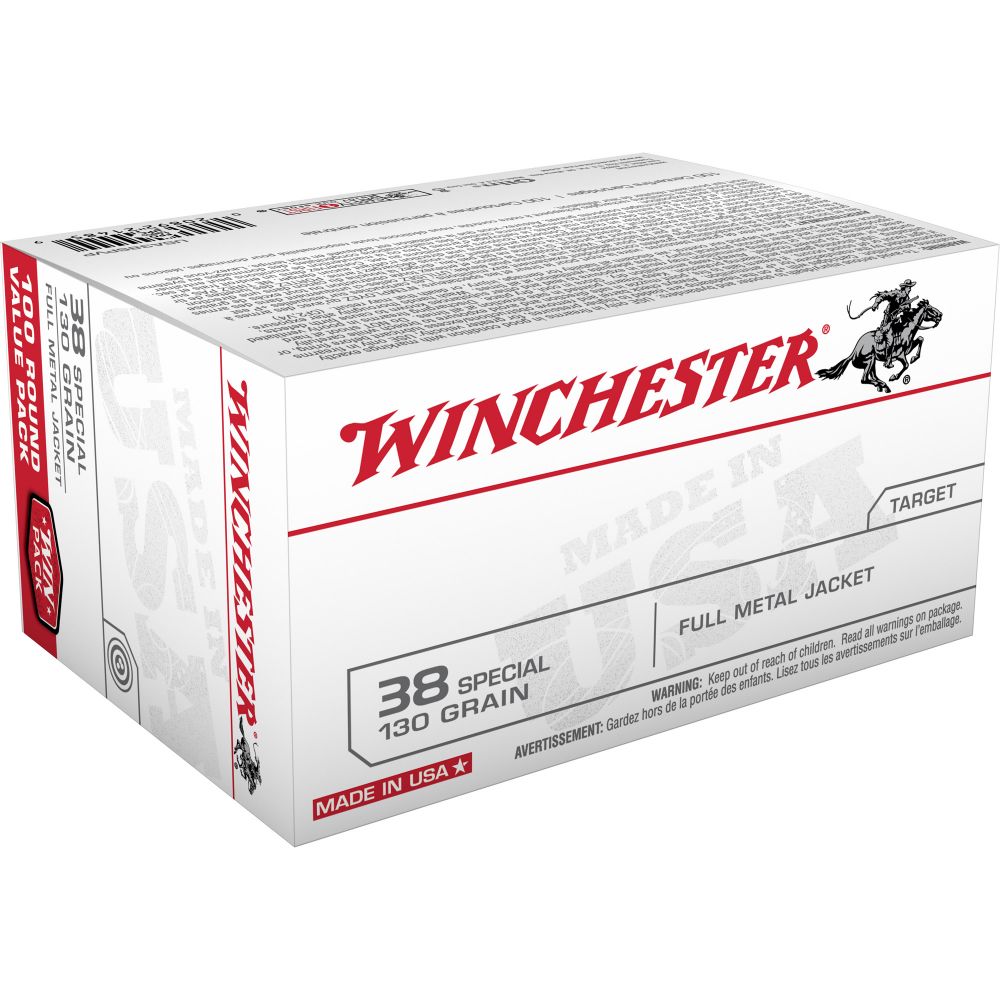 WinchesterUSA38 Spl 130 Grain Full Metal Jacket 100rd box - Brass Casing