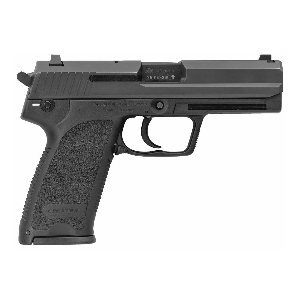 Heckler & Koch USP V1 Pistol, 45 ACP, 4.41" Barrel, Black, 12 Rounds - 12+1 Rounds | 4.41" Barrel | Polymer Grips | Blue/Black | 3-Dot Sights