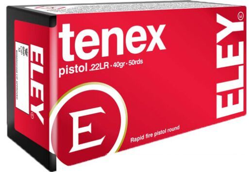 Eley Tenex Pistol Lead Round Nose 22 Long Rifle Ammo 50 Round Box - Brass Casing