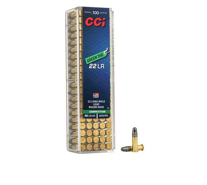 CCI .22 LRGreen Tag 40 Grain Round Nose 100rd box - Brass Casing