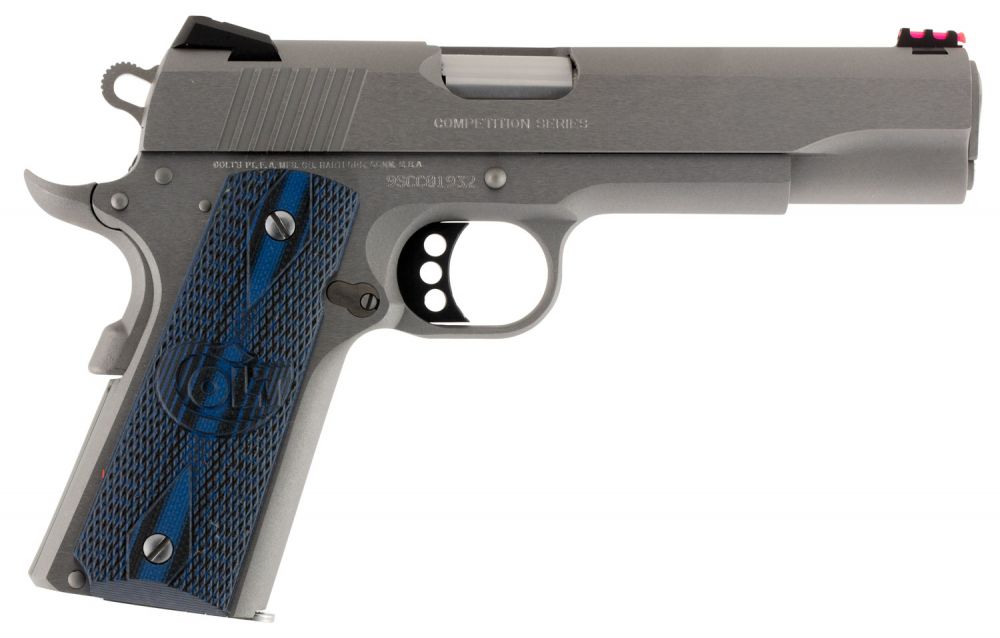 Colt Mfg 1911 Competition Government 9mm Semi Auto Pistol - 9 Rounds | 5" Barrel | Composite Grips | Stainless/Silver