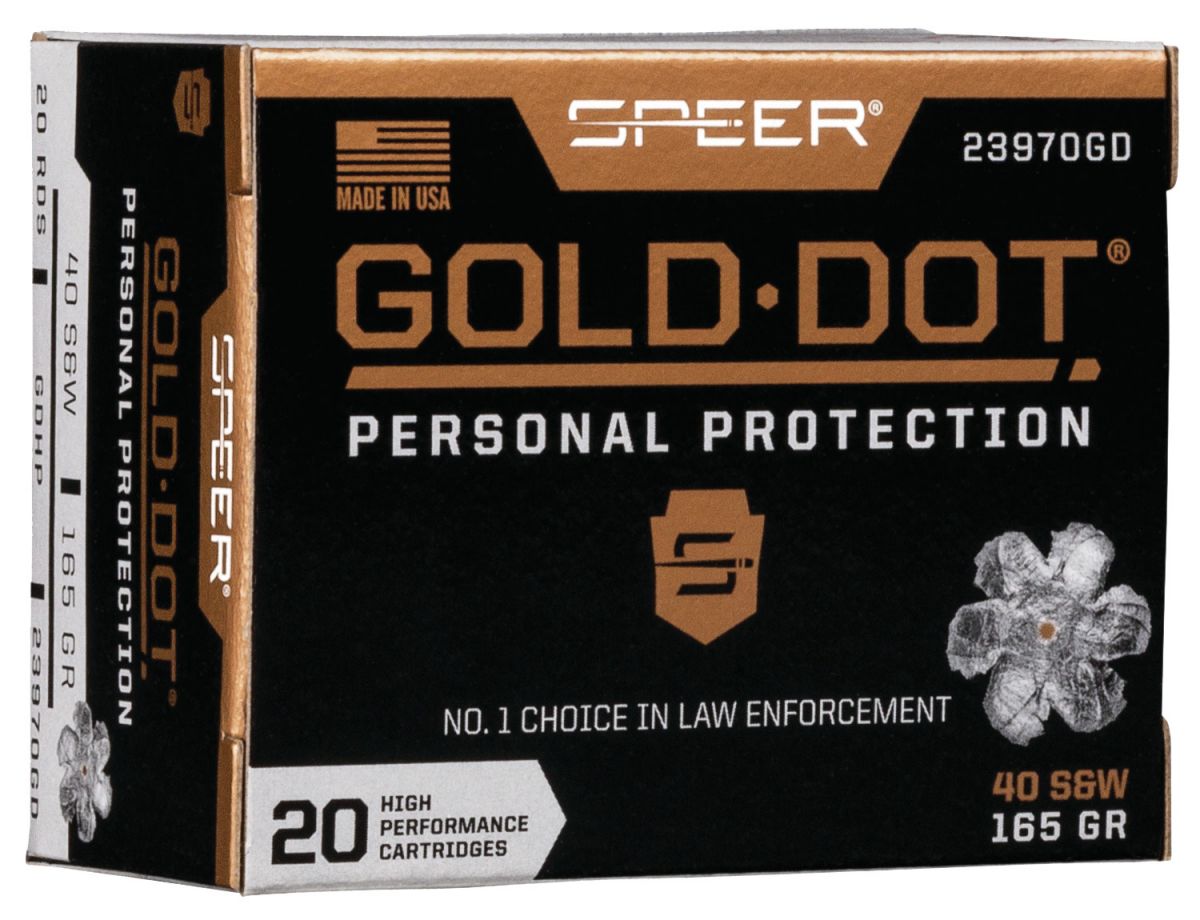 Speer Gold Dot Personal Protection Hollow Point 40 S&W Ammo 165 gr 20 Round Box - Nickel Plated Brass Casing