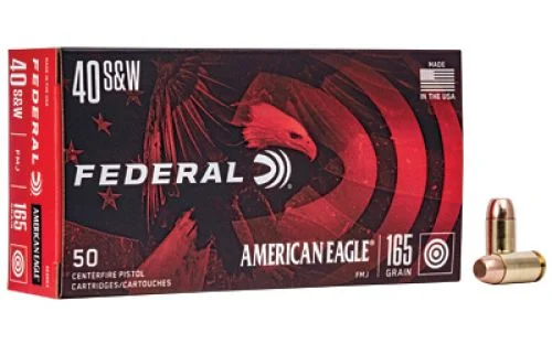 Federal American Eagle Full Metal Jacket 40 S&W Ammo 165 gr 50 Round Box - Brass Casing
