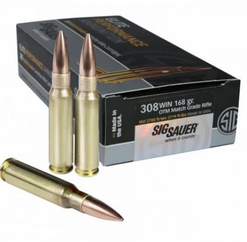 Sig Sauer Elite Match Grade Open Tip Match Hollow Point 308 Winchester Ammo 20 Round Box - Brass Casing