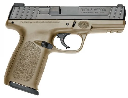 Smith & Wesson SD9 Flat Dark Earth 9mm Pistol - 16+1 Rounds | 4" Barrel | Polymer Grips | Stainless/Silver | 3-Dot Sights