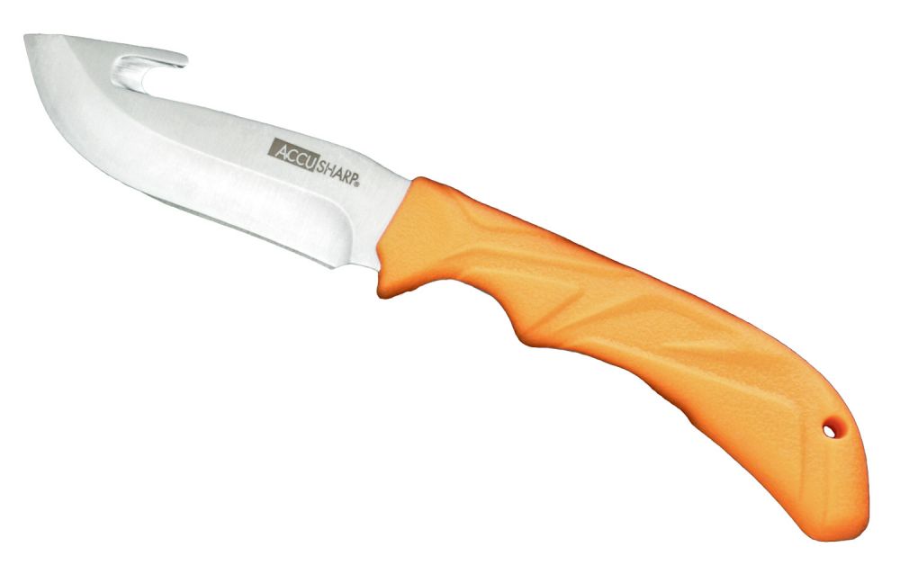 Accusharp Gut Hook 3.75" Gut Hook Plain Stainless Steel/Orange Rubber Handle Fixed