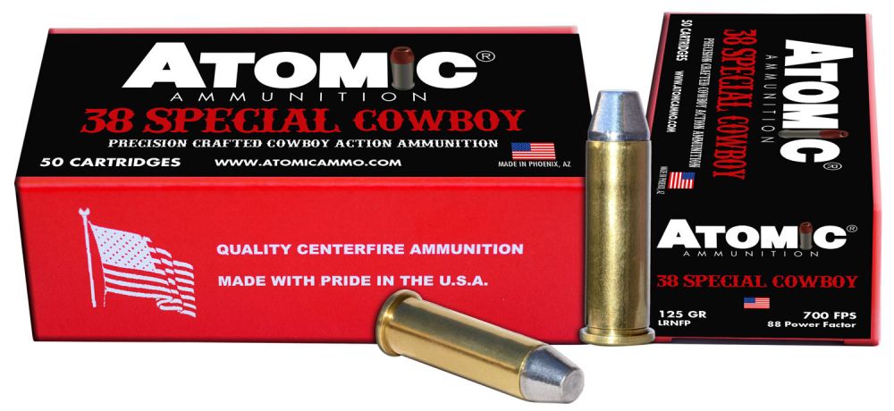 Atomic Cowboy Action 38 Special 125 gr Lead Round Nose Flat Point (LRNFP) 50 Bx/ 10 Cs - Brass Casing