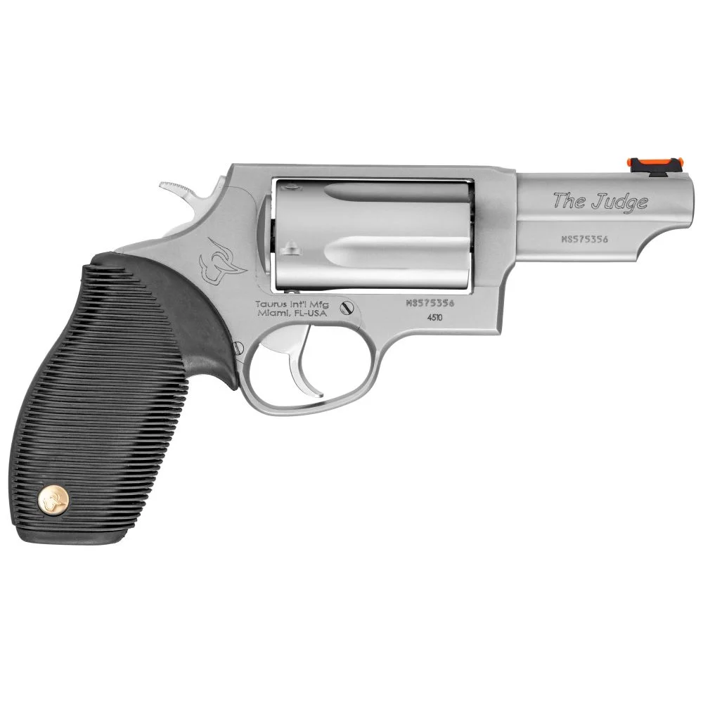 Taurus Judge 410/45 Long Colt Revolver - 5 Rounds | 3" Barrel | Polymer Grips | Stainless/Silver | Fiber Optic Sights