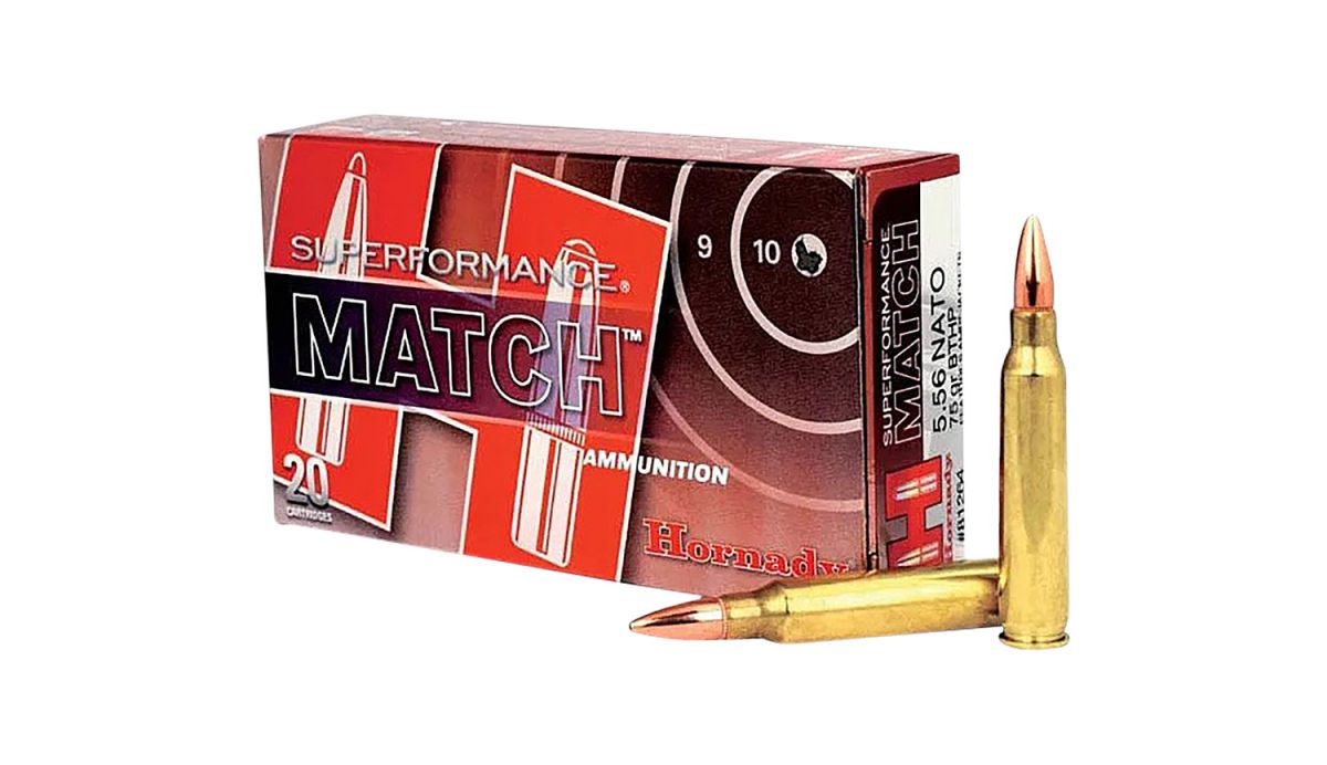 Hornady Superformance Match Boat Tail Hollow Point 5.56 NATO Ammo 20 Round Box - Brass Casing