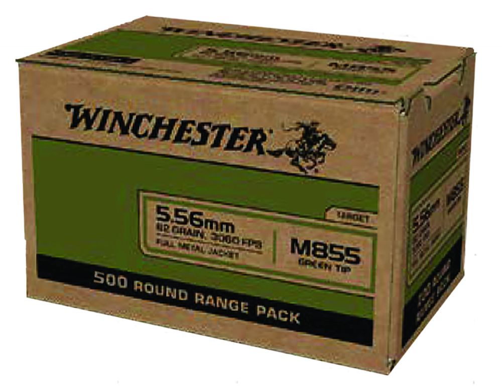 Winchester Green Tip Full Metal Jacket 5.56x45mm NATO Ammo 62 gr 500 Round Box - Brass Casing