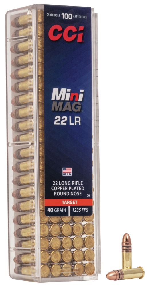 CCI .22 LR40 Gr Mini Mag Round Nose 100 Round Box - Brass Casing