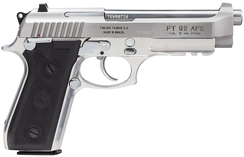 Taurus 92SS-17 PT92 17+1 9mm 5"Stainless Steel Barrel/Slide, Aluminum Frame - 17+1 Rounds | 5" Barrel | Polymer Grips | Stainless/Silver | 3-Dot Sights