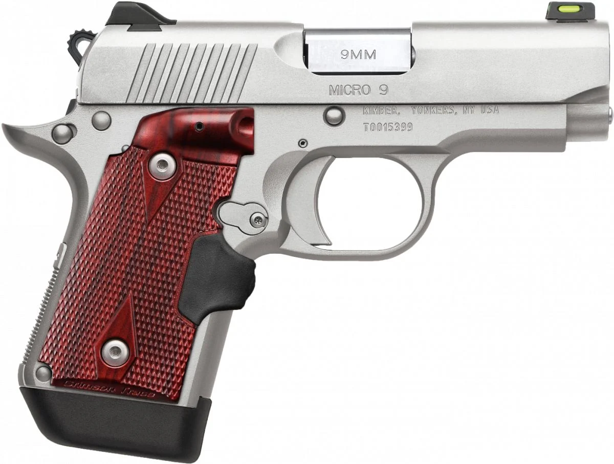 Kimber Micro 9 9mm Semi Auto Pistol - 7+1 Rounds | 3.15" Barrel | Laser Grips | Stainless/Silver | Fiber Optic Sights
