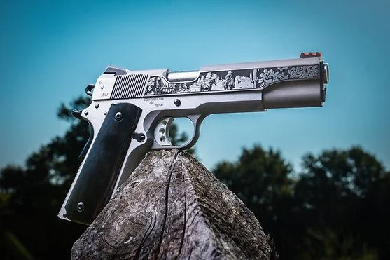 Custom & Collectible Spirit of the West Edition Kimber 1911 , 45 ACP, 5", Buffalo Horn Grips, Engraved Scene, 7 +1