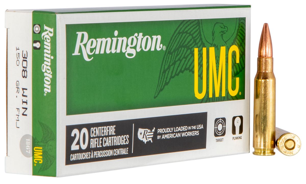 Remington UMC Full Metal Jacket 308 Winchester Ammo 20 Round Box - Brass Casing