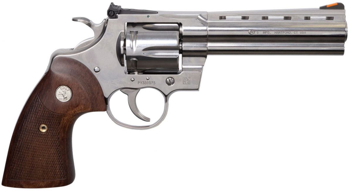 Colt Python .357 Magnum Revolver - 6 Rounds | 5" Barrel | Wood Grips | Stainless/Silver | Adjustable Sights