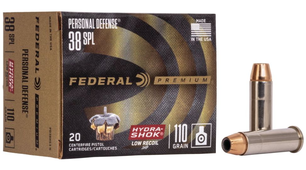 Federal Hydra-Shok Jacketed Hollow Point 20RD 110gr .38 Spc - Nickel Plated Brass Casing