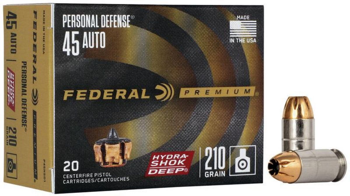 Federal 45acp Hydra-Shock 210gr Hollow Point Ammo 20 Round Box - Nickel Plated Brass Casing