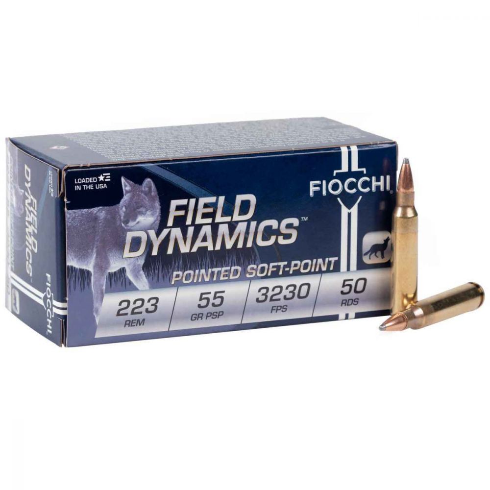 Fiocchi Field Dynamics Soft Point 223 Remington Ammo 50 Round Box - Brass Casing
