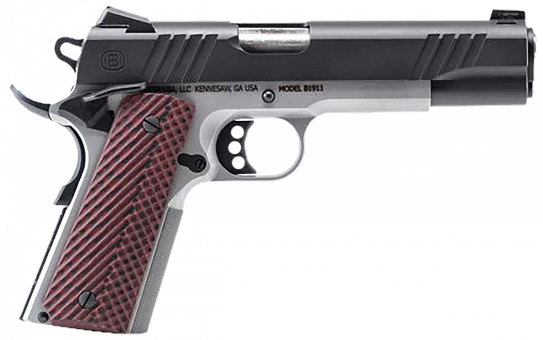 BERSA/TALON ARMAMENT LLC B1911 .45 ACP 8rd Magazine 5" Barrel Black and Stainless Steel with VZ Grips Night Sight - 8+1 Rounds | 5" Barrel | Two-Tone | Night Sights