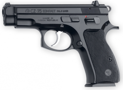 CZ 75 Compact 9mm Pistol 3.75" Black Polycoat 14+1 - 14+1 Rounds | 3.8" Barrel | Polymer Grips | Blue/Black | 3-Dot Sights